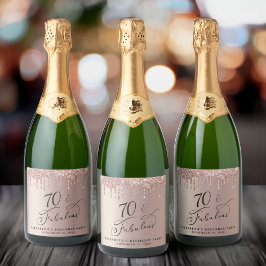 Roos Gold Glitter 70th Birthday Party Sparkling Wijnetiket