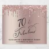 Roos Gold Glitter 70th Birthday Party Sparkling Wijnetiket (Enkel label)