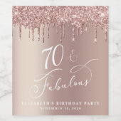 Roos Gold Glitter 70th Birthday Party Wijn Etiket (Enkel label)