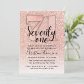 Roos Gold Glitter 71st Birthday Uitnodiging (Staand voorkant)