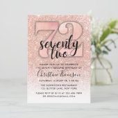 Roos Gold Glitter 72e verjaardag Uitnodiging (Staand voorkant)