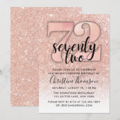 Roos Gold Glitter 72e verjaardag Uitnodiging (Voorkant / Achterkant)