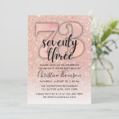 Roos Gold Glitter 73rd Birthday Invitation Kaart (Staand voorkant)