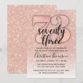 Roos Gold Glitter 73rd Birthday Invitation Kaart (Voorkant / Achterkant)