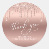 Roos Gold Glitter 75e Verjaardagsfeestje Dank je Ronde Sticker (Voorkant)