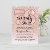 Roos Gold Glitter 76th Birthday Invitation Kaart (Staand voorkant)