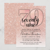 Roos Gold Glitter 79th Birthday Invitation Kaart (Voorkant / Achterkant)