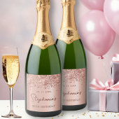 Roos Gold Glitter 80e Verjaardag Monogram Script Sparkling Wijnetiket