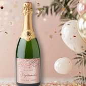 Roos Gold Glitter 80e Verjaardag Monogram Script Sparkling Wijnetiket