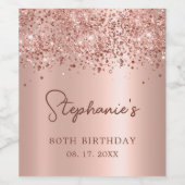 Roos Gold Glitter 80e Verjaardag Monogram Script Wijn Etiket (Enkel label)