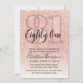 Roos Gold Glitter 81st Birthday Uitnodiging (Voorkant)