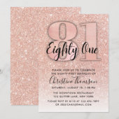 Roos Gold Glitter 81st Birthday Uitnodiging (Voorkant / Achterkant)