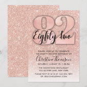 Roos Gold Glitter 82e verjaardag Uitnodiging (Voorkant / Achterkant)