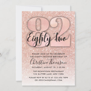 Roos Gold Glitter 82e verjaardag Uitnodiging