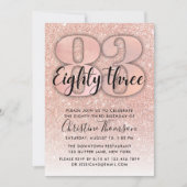 Roos Gold Glitter 83rd Birthday Invitation Kaart (Voorkant)