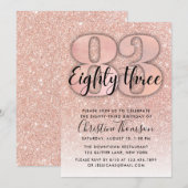 Roos Gold Glitter 83rd Birthday Invitation Kaart (Voorkant / Achterkant)