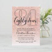 Roos Gold Glitter 84th Birthday Invitation Kaart