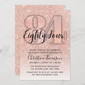 Roos Gold Glitter 84th Birthday Invitation Kaart