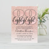 Roos Gold Glitter 88th Birthday Invitation Kaart (Staand voorkant)