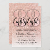 Roos Gold Glitter 88th Birthday Invitation Kaart (Voorkant / Achterkant)