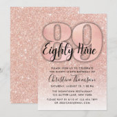 Roos Gold Glitter 89th Birthday Invitation Kaart (Voorkant / Achterkant)