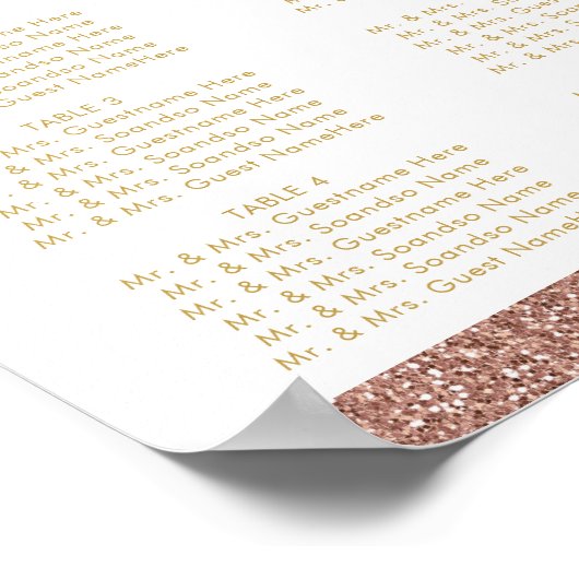 Roos Gold Glitter 8,5x11 Zitplaats Grafiek 48 Name Poster (Hoek)