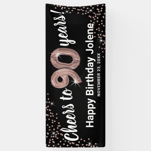 Roos Gold Glitter 90e Verjaardag Spandoek (Verticaal)