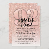 Roos Gold Glitter 92e verjaardag Uitnodiging (Voorkant / Achterkant)