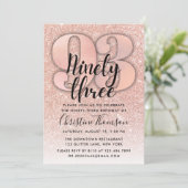 Roos Gold Glitter 93rd Birthday Invitation Kaart (Staand voorkant)