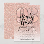 Roos Gold Glitter 93rd Birthday Invitation Kaart (Voorkant / Achterkant)