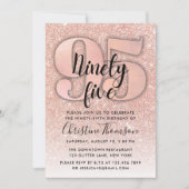 Roos Gold Glitter 95th Birthday Invitation Kaart (Voorkant)