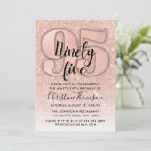 Roos Gold Glitter 95th Birthday Invitation Kaart (Staand voorkant)