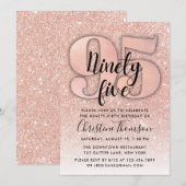 Roos Gold Glitter 95th Birthday Invitation Kaart (Voorkant / Achterkant)