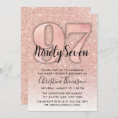 Roos Gold Glitter 97th Birthday Invitation Kaart (Voorkant / Achterkant)