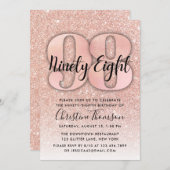 Roos Gold Glitter 98th Birthday Invitation Kaart (Voorkant / Achterkant)