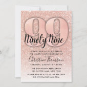 Roos Gold Glitter 99th Birthday Invitation Kaart (Voorkant)