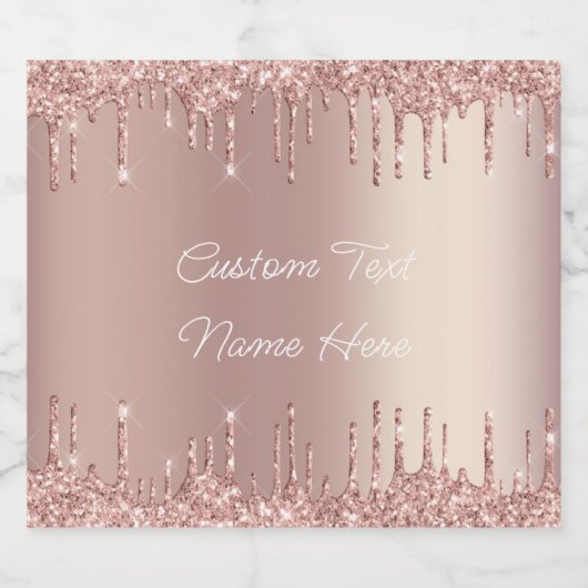 Roos Gold Glitter Aangepaste Jouw tekst Naam Sparkling Wijnetiket (Enkel label)