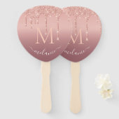 Roos Gold Glitter Aangepaste Letter Naam Hand Fan Handwaaier (Voorkant en achterkant)