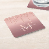 Roos Gold Glitter Aangepaste Letter Naam Papier On Kartonnen Onderzetters (Gebogen)