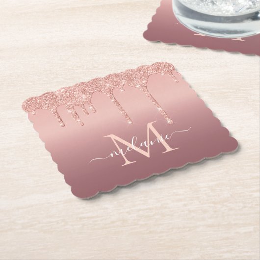 Roos Gold Glitter Aangepaste Letter Naam Papier On Kartonnen Onderzetters (Gebogen)