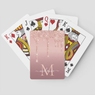 Roos Gold Glitter Aangepaste Letter Naam Speelkaar Pokerkaarten