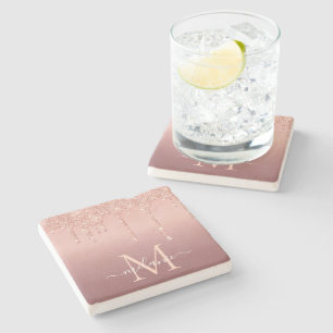 Roos Gold Glitter Aangepaste Letter Naam Stone Ond Stenen Onderzetter