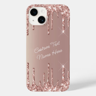 Roos Gold Glitter Aangepaste tekst Naam iPhone Cas Case-Mate iPhone 14 Hoesje