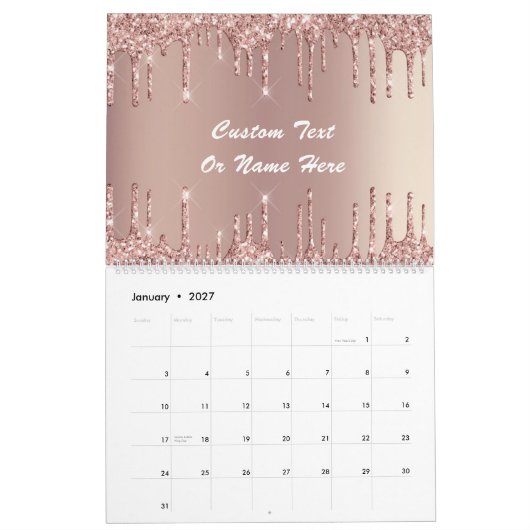 Roos Gold Glitter Aangepaste tekst Naam Kalender C (Jan 2027)