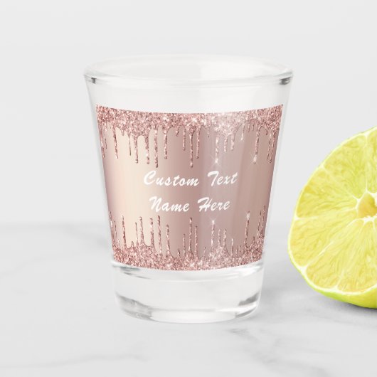 Roos Gold Glitter Aangepaste tekst Naam Shot Glass Glas (Voorkant)