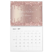 Roos Gold Glitter aangepaste tekstkalender Kalender (Mar 2027)