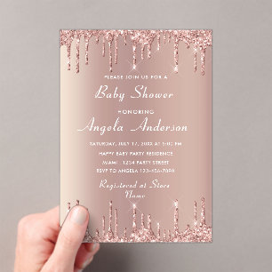 Roos Gold Glitter Acryl Baby shower Uitnodiging