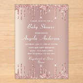 Roos Gold Glitter Acryl Baby shower Uitnodiging (Voorkant)