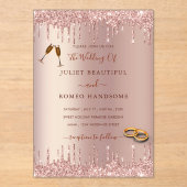 Roos Gold Glitter Acryl Huwelijksuitnodiging Acryl Uitnodigingen (Voorkant)