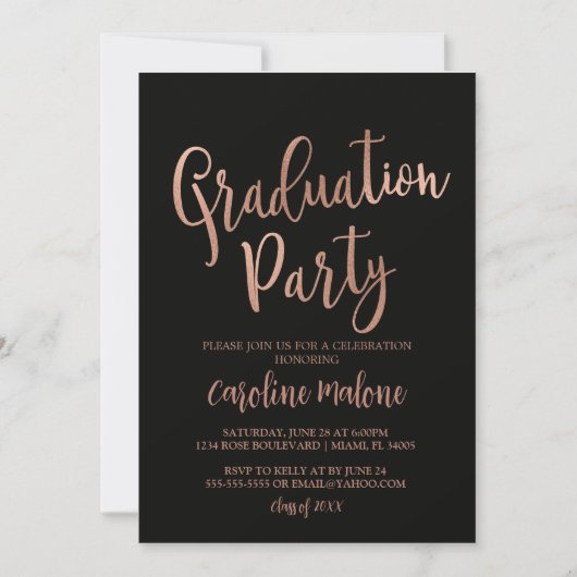 Roos Gold Glitter Afstuderen Invitation Kaart (Voorkant)
